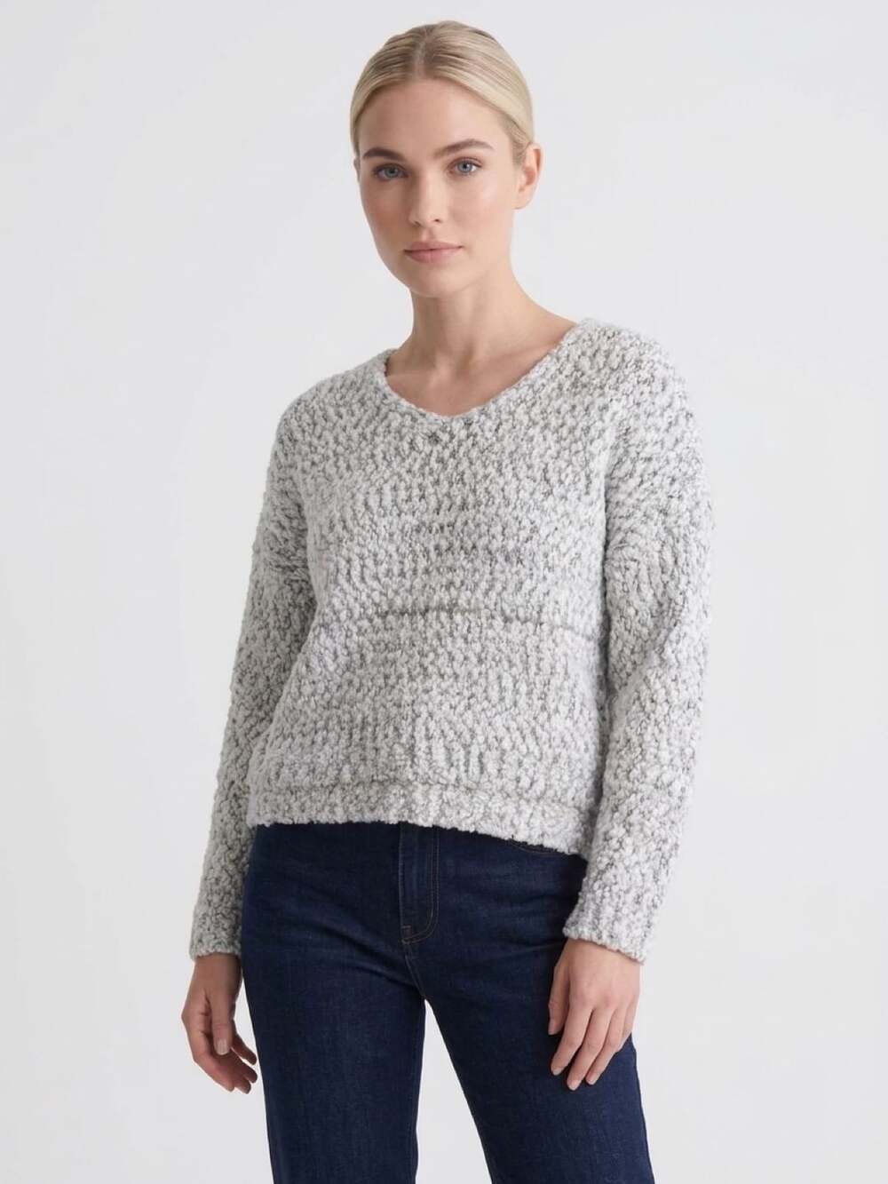 Altar'd State Popcorn Knit Sweater Size S/M Gray Textured V-Neck